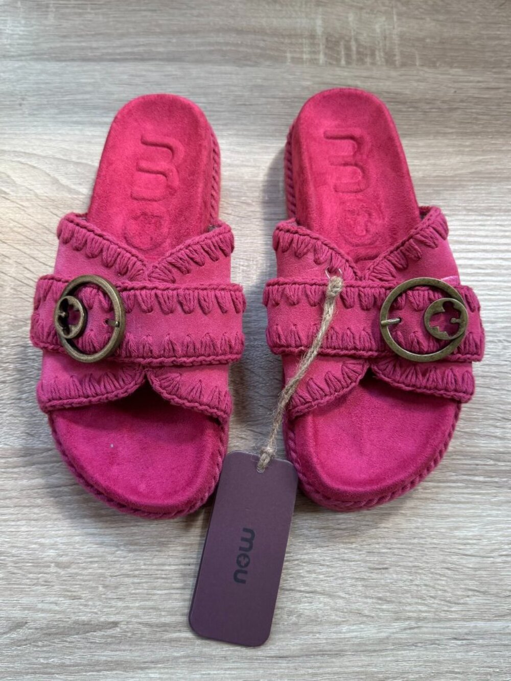 NWT MOU Fruit Punch Slide Sandals Suede Pink Womens 39
